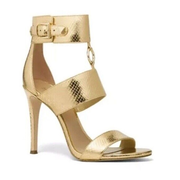 MICHAEL Michael Kors Gold Metallic Amos Ankle Strap Heel Sz: 6.5 M - Picture 1 of 12